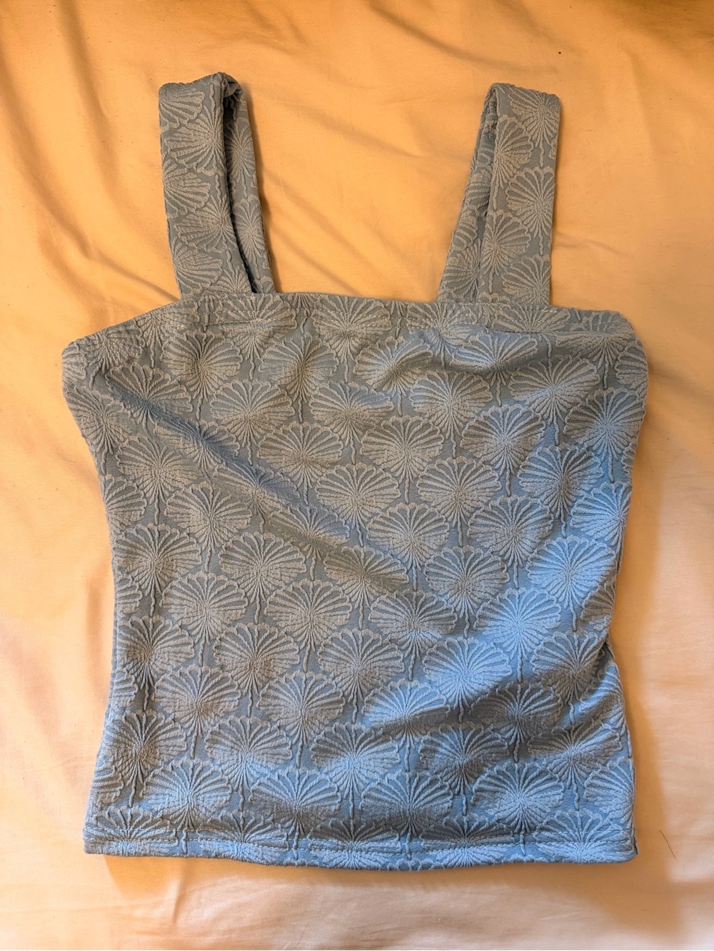 SHEIN Blue Square Neck Textured Floral Tank